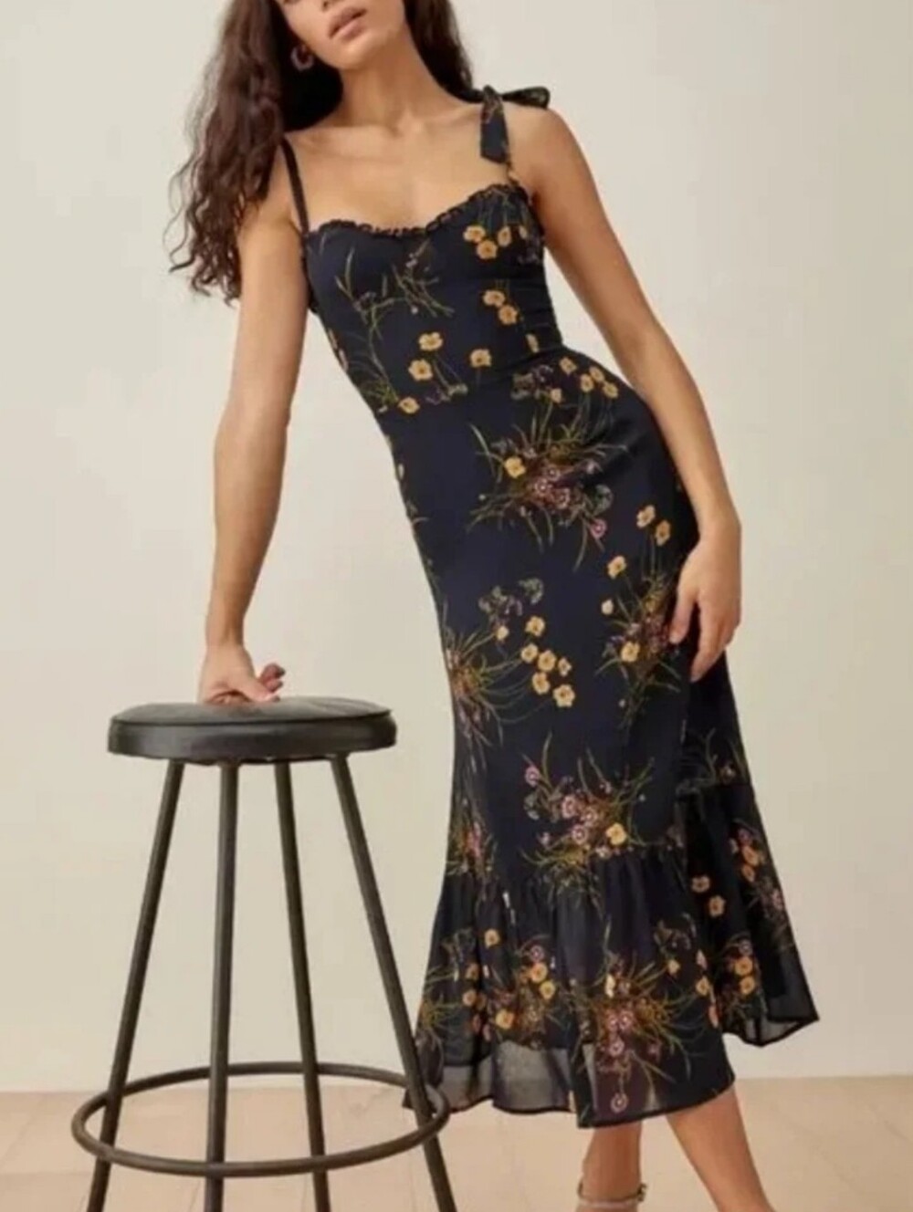 Reformation Nikita Navy Blue Midi Dress‎ in Mademoiselle - Picture 2 of 12